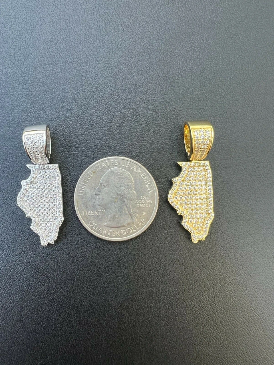 Real 925 Silver HipHop Illinois Chicago Shape Pendant Iced Diamond Necklace Gold 11 Real 925 Silver HipHop Illinois Chicago Shape Pendant Iced Diamond Necklace Gold - Image 9