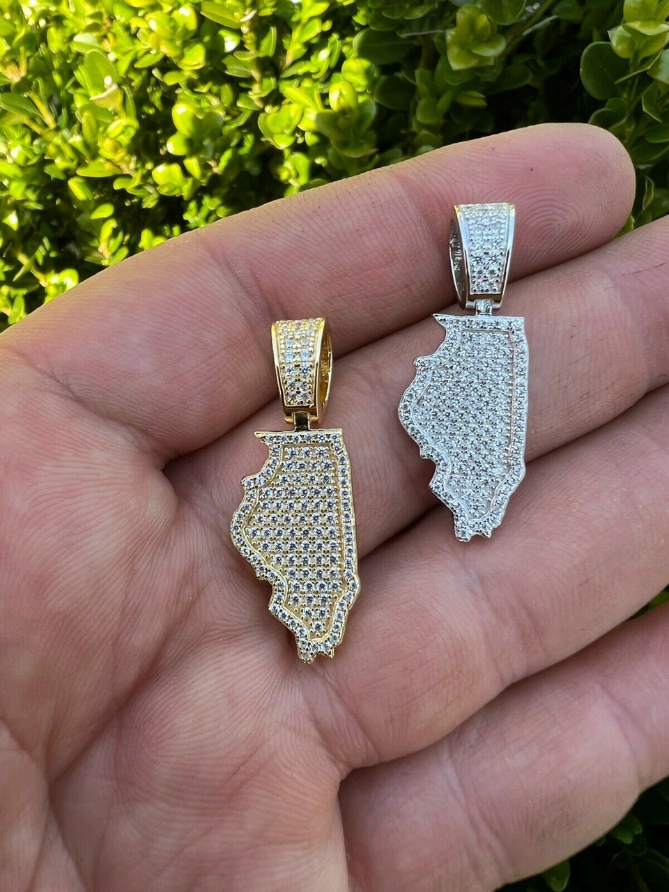 Real 925 Silver HipHop Illinois Chicago Shape Pendant Iced Diamond Necklace Gold 6 Real 925 Silver HipHop Illinois Chicago Shape Pendant Iced Diamond Necklace Gold - Image 4