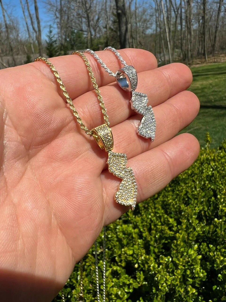 Real 925 Silver HipHop New Jersey State Shape Pendant Iced Diamond Necklace Gold 12 Real 925 Silver HipHop New Jersey State Shape Pendant Iced Diamond Necklace Gold - Image 10