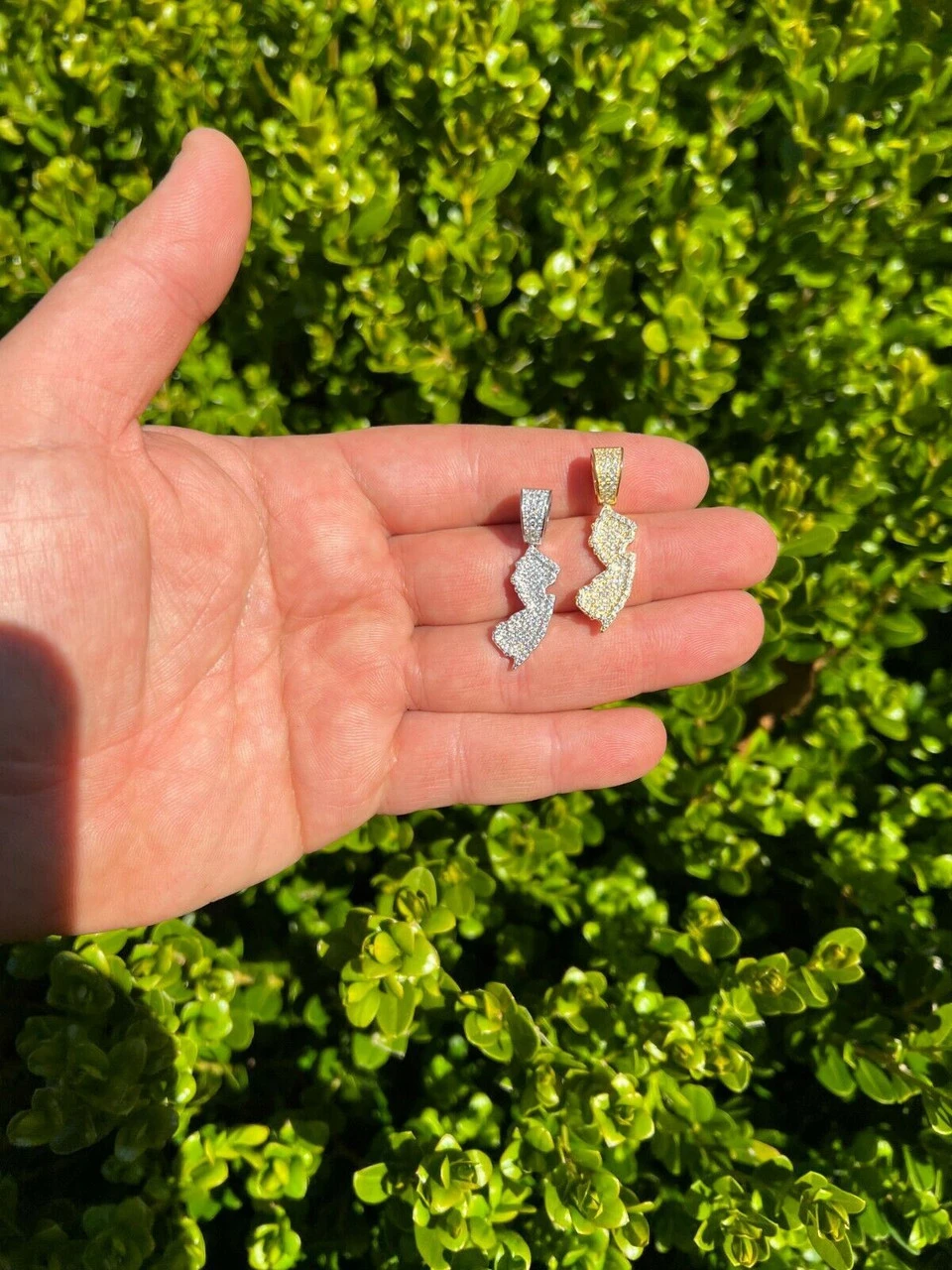 Real 925 Silver HipHop New Jersey State Shape Pendant Iced Diamond Necklace Gold 10 Real 925 Silver HipHop New Jersey State Shape Pendant Iced Diamond Necklace Gold - Image 8