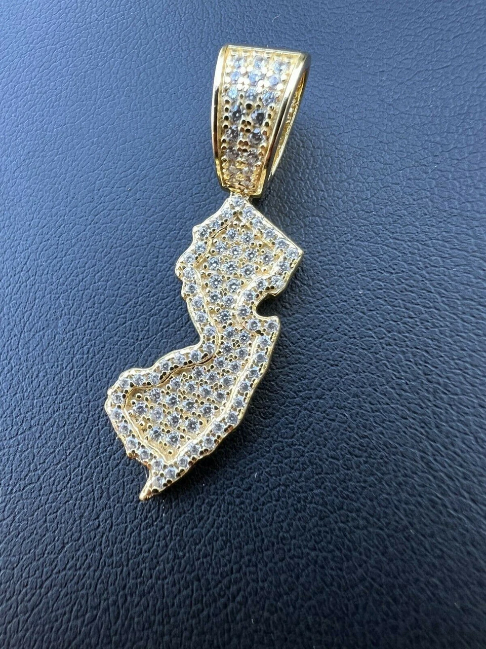 Real 925 Silver HipHop New Jersey State Shape Pendant Iced Diamond Necklace Gold 5 Real 925 Silver HipHop New Jersey State Shape Pendant Iced Diamond Necklace Gold - Image 3