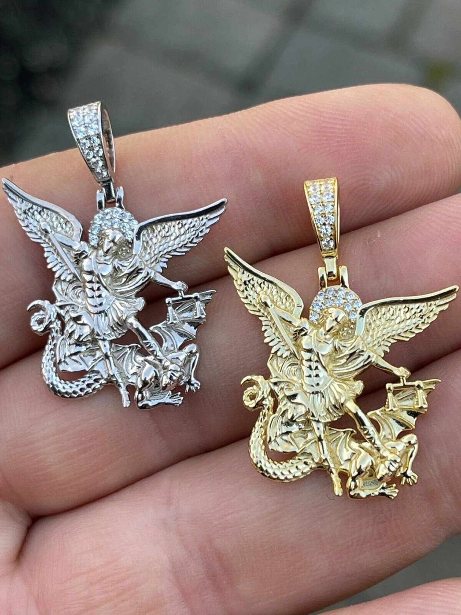Real 925 Silver Saint Michael Archangel Necklace Pendant Necklace Gold Hip Hop 3 Real 925 Silver Saint Michael Archangel Necklace Pendant Necklace Gold Hip Hop