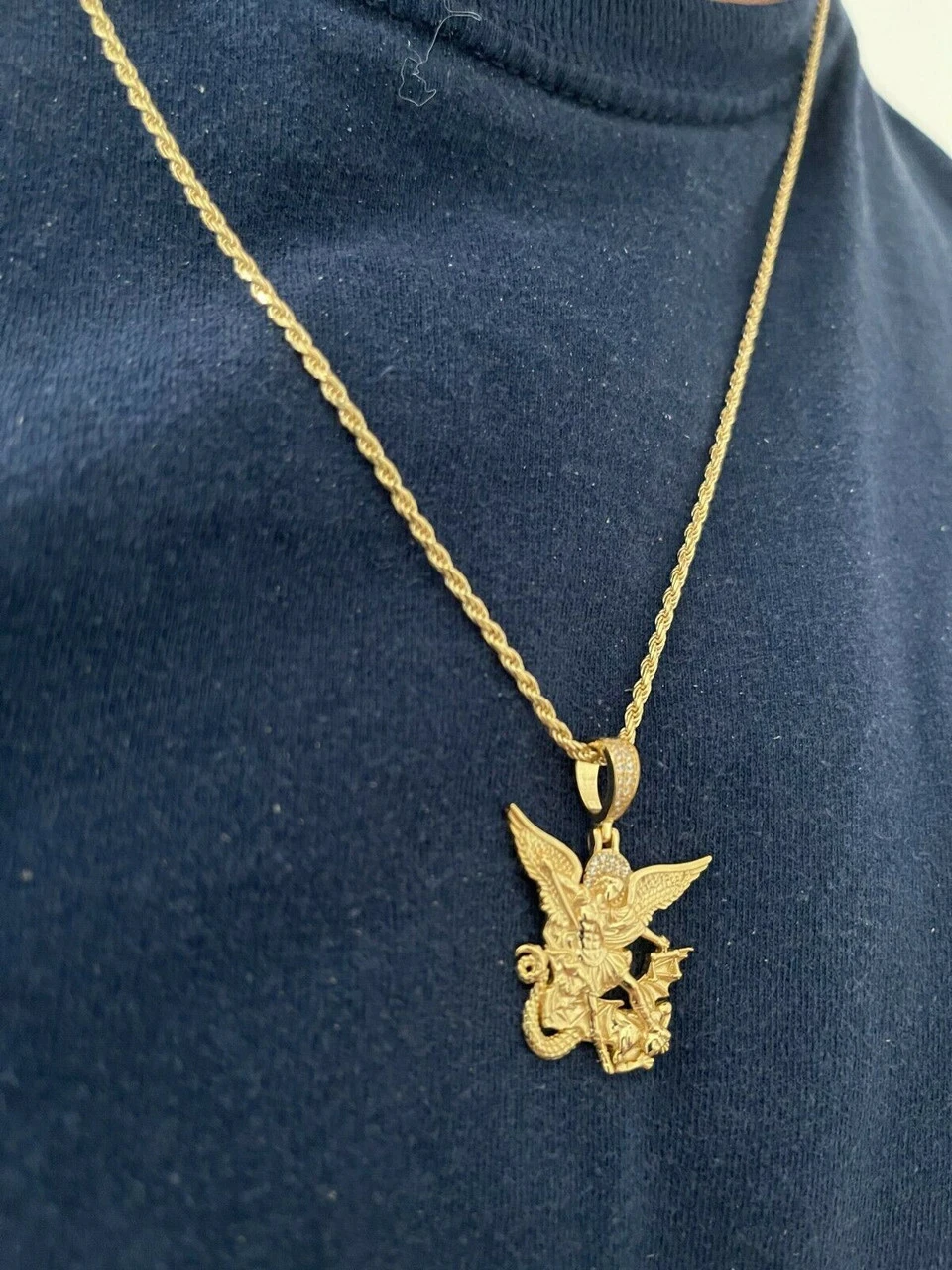 Real 925 Silver Saint Michael Archangel Necklace Pendant Necklace Gold Hip Hop 13 Real 925 Silver Saint Michael Archangel Necklace Pendant Necklace Gold Hip Hop - Image 11