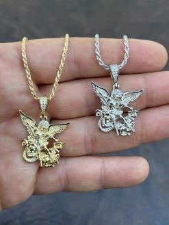 Real 925 Silver Saint Michael Archangel Necklace Pendant Necklace Gold Hip Hop 22 Real 925 Silver Saint Michael Archangel Necklace Pendant Necklace Gold Hip Hop -Harlem Bling Shop hip hop real 925 silver saint michael archangel necklace pendant necklace gold hip hop 99271.1664384860