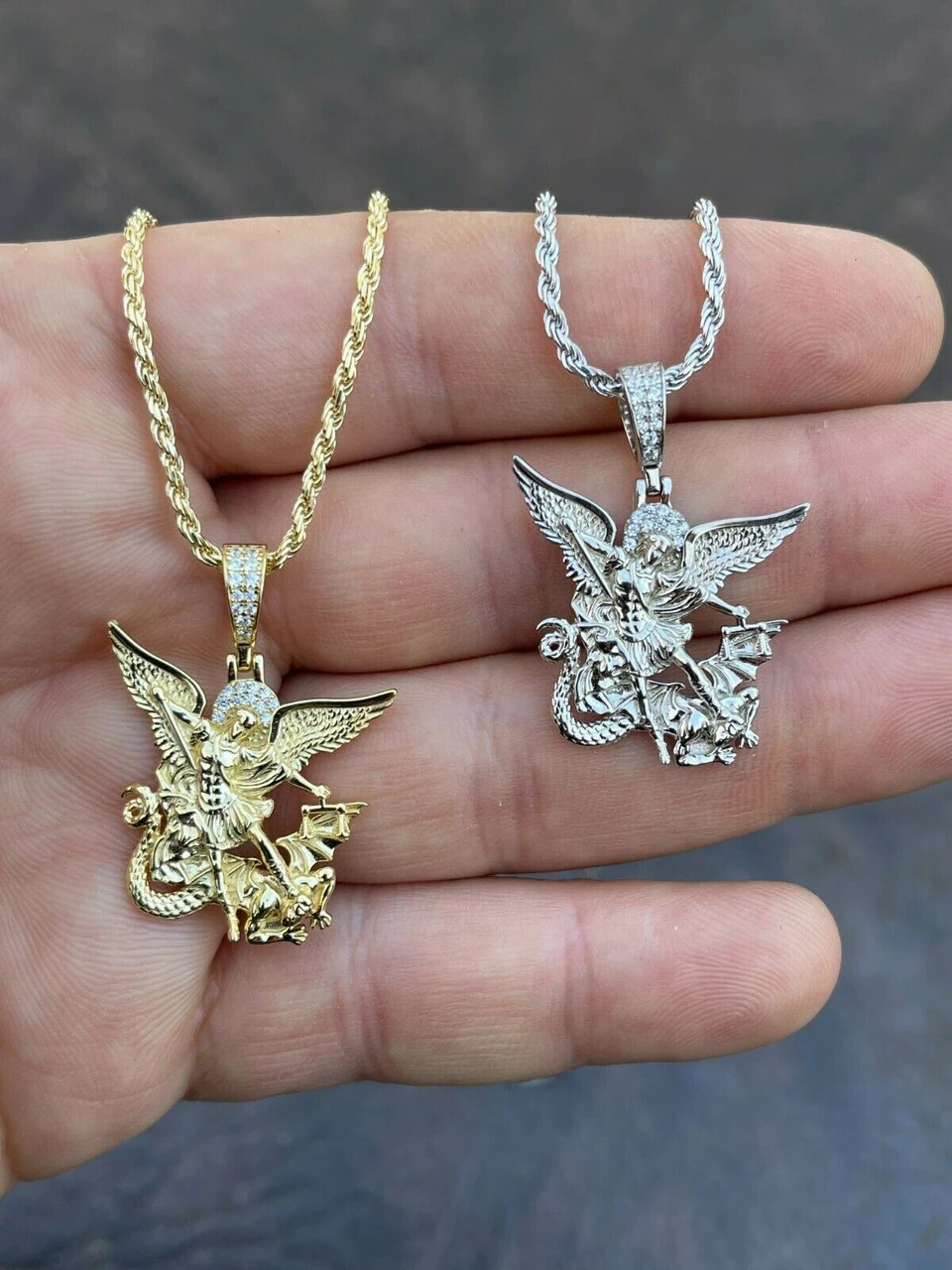 Real 925 Silver Saint Michael Archangel Necklace Pendant Necklace Gold Hip Hop 11 Real 925 Silver Saint Michael Archangel Necklace Pendant Necklace Gold Hip Hop - Image 9