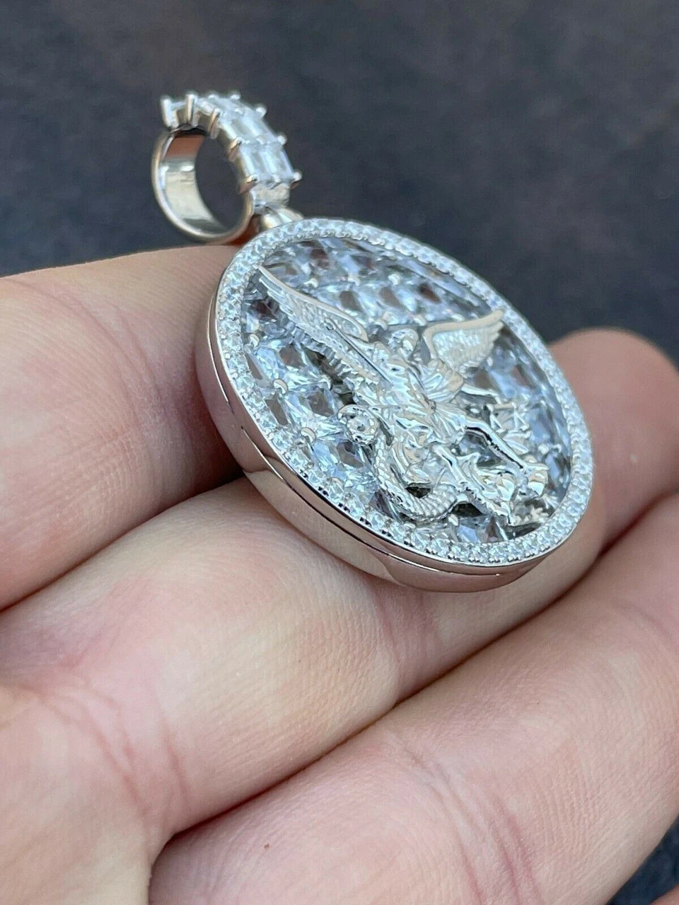 Real 925 Silver St Michael Archangel Necklace Pendant Ice Gold Hip Hop Medallion 12 Real 925 Silver St Michael Archangel Necklace Pendant Ice Gold Hip Hop Medallion - Image 10
