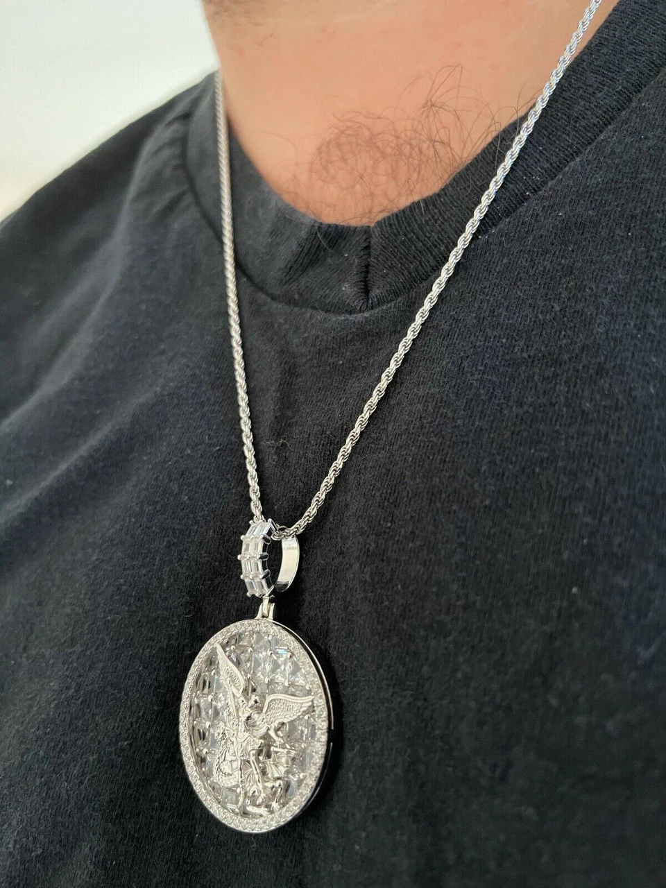 Real 925 Silver St Michael Archangel Necklace Pendant Ice Gold Hip Hop Medallion 8 Real 925 Silver St Michael Archangel Necklace Pendant Ice Gold Hip Hop Medallion - Image 6