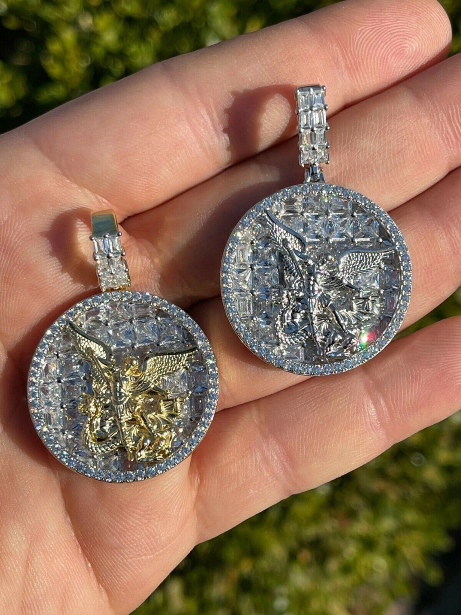 Real 925 Silver St Michael Archangel Necklace Pendant Ice Gold Hip Hop Medallion 3 Real 925 Silver St Michael Archangel Necklace Pendant Ice Gold Hip Hop Medallion