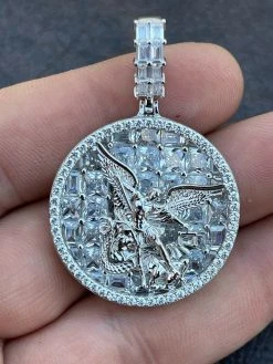 Real 925 Silver St Michael Archangel Necklace Pendant Ice Gold Hip Hop Medallion 22 Real 925 Silver St Michael Archangel Necklace Pendant Ice Gold Hip Hop Medallion -Harlem Bling Shop hip hop real 925 silver st michael archangel necklace pendant ice gold hip hop medallion 33597.1664374624