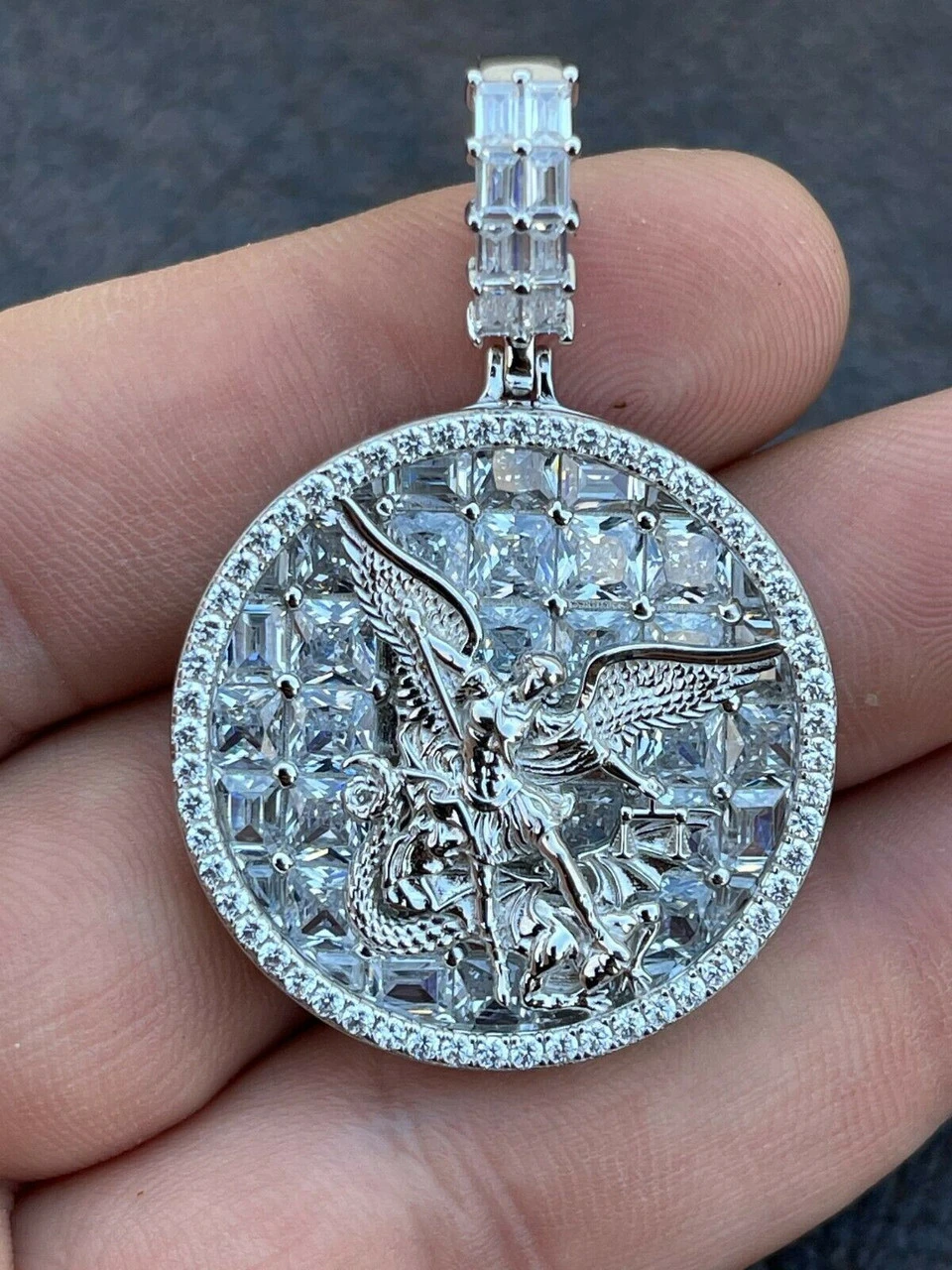 Real 925 Silver St Michael Archangel Necklace Pendant Ice Gold Hip Hop Medallion 11 Real 925 Silver St Michael Archangel Necklace Pendant Ice Gold Hip Hop Medallion - Image 9