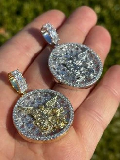 Real 925 Silver St Michael Archangel Necklace Pendant Ice Gold Hip Hop Medallion 17 Real 925 Silver St Michael Archangel Necklace Pendant Ice Gold Hip Hop Medallion -Harlem Bling Shop hip hop real 925 silver st michael archangel necklace pendant ice gold hip hop medallion 46116.1664375624