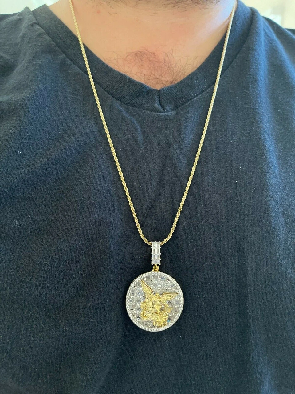 Real 925 Silver St Michael Archangel Necklace Pendant Ice Gold Hip Hop Medallion 7 Real 925 Silver St Michael Archangel Necklace Pendant Ice Gold Hip Hop Medallion - Image 5
