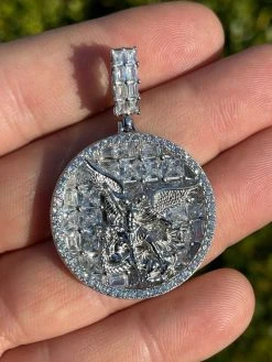 Real 925 Silver St Michael Archangel Necklace Pendant Ice Gold Hip Hop Medallion 20 Real 925 Silver St Michael Archangel Necklace Pendant Ice Gold Hip Hop Medallion -Harlem Bling Shop hip hop real 925 silver st michael archangel necklace pendant ice gold hip hop medallion 65725.1664377072