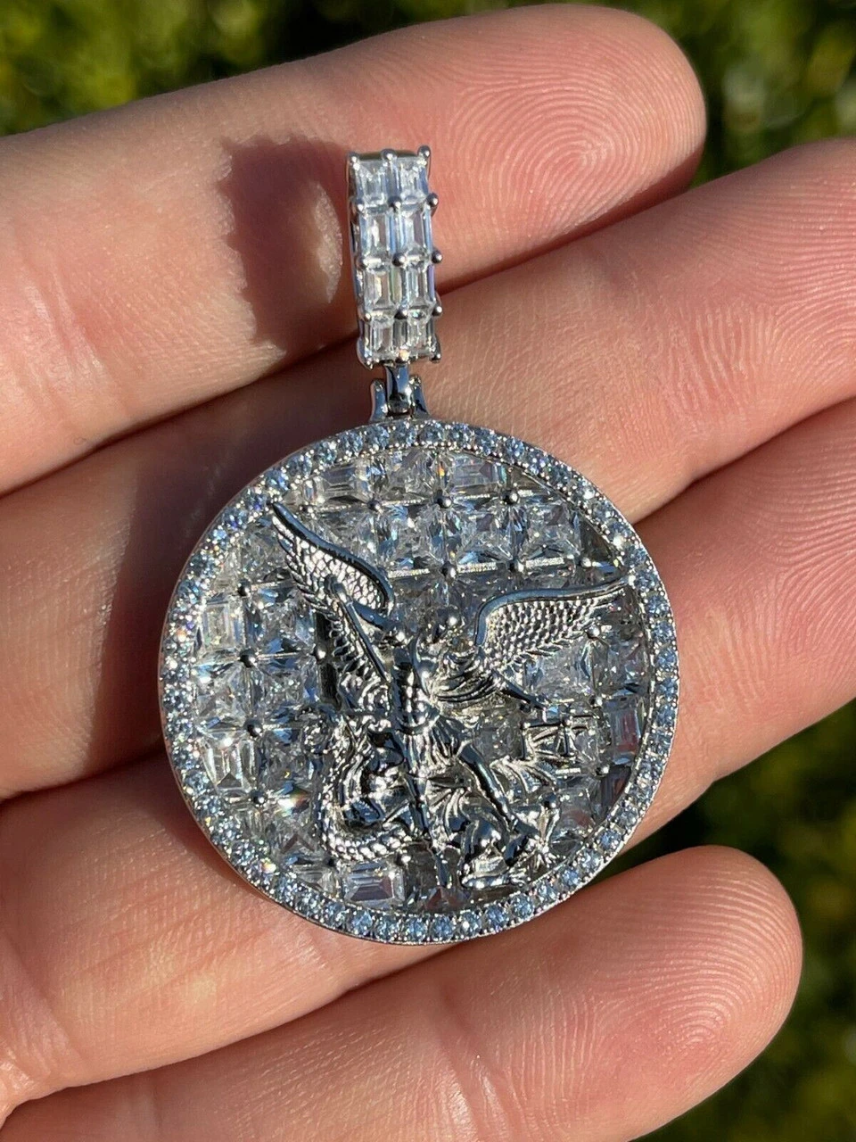 Real 925 Silver St Michael Archangel Necklace Pendant Ice Gold Hip Hop Medallion 9 Real 925 Silver St Michael Archangel Necklace Pendant Ice Gold Hip Hop Medallion - Image 7