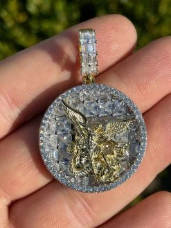 Real 925 Silver St Michael Archangel Necklace Pendant Ice Gold Hip Hop Medallion 21 Real 925 Silver St Michael Archangel Necklace Pendant Ice Gold Hip Hop Medallion -Harlem Bling Shop hip hop real 925 silver st michael archangel necklace pendant ice gold hip hop medallion 70838.1664372544