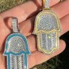 Real 925 Sterling Silver Gold Large Mens Hamsa Hand Pendant Ice Diamond Necklace 1 Real 925 Sterling Silver Gold Large Mens Hamsa Hand Pendant Ice Diamond Necklace -Harlem Bling Shop hip hop real 925 sterling silver gold large mens hamsa hand pendant ice diamond necklace 46613.1664359142