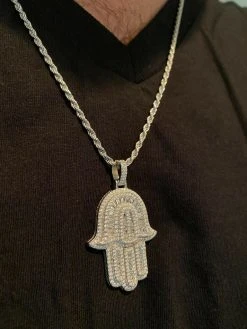 Real 925 Sterling Silver Hamsa Hand Pendant Iced Baguette Diamond Necklace Gold 24 Real 925 Sterling Silver Hamsa Hand Pendant Iced Baguette Diamond Necklace Gold -Harlem Bling Shop hip hop real 925 sterling silver hamsa hand pendant iced baguette diamond necklace gold 51054.1664396301
