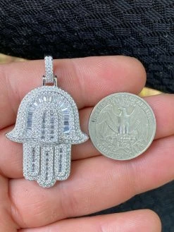 Real 925 Sterling Silver Hamsa Hand Pendant Iced Baguette Diamond Necklace Gold 20 Real 925 Sterling Silver Hamsa Hand Pendant Iced Baguette Diamond Necklace Gold -Harlem Bling Shop hip hop real 925 sterling silver hamsa hand pendant iced baguette diamond necklace gold 52441.1664377012