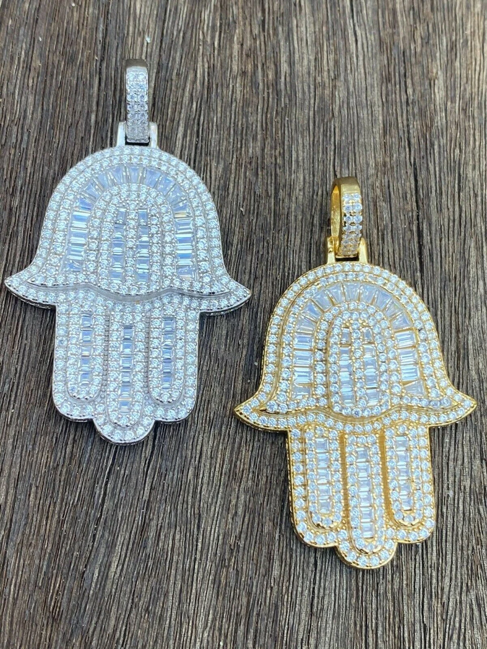 Real 925 Sterling Silver Hamsa Hand Pendant Iced Baguette Diamond Necklace Gold 14 Real 925 Sterling Silver Hamsa Hand Pendant Iced Baguette Diamond Necklace Gold - Image 12