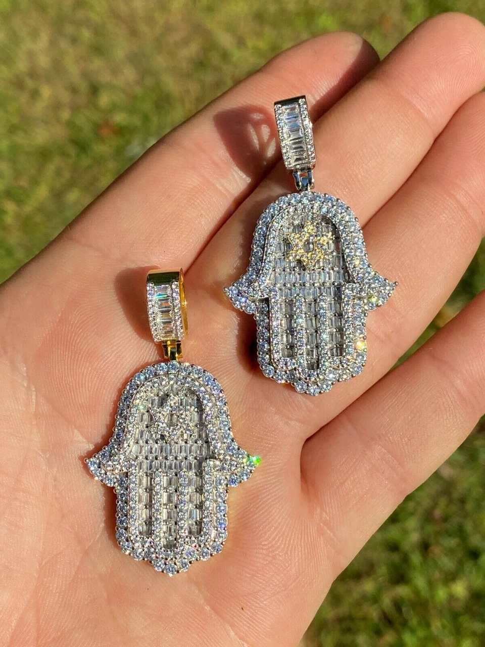 Real 925 Sterling Silver Hip Hop Hamsa Hand Star Of David Pendant Iced Diamond 8 Real 925 Sterling Silver Hip Hop Hamsa Hand Star Of David Pendant Iced Diamond - Image 6