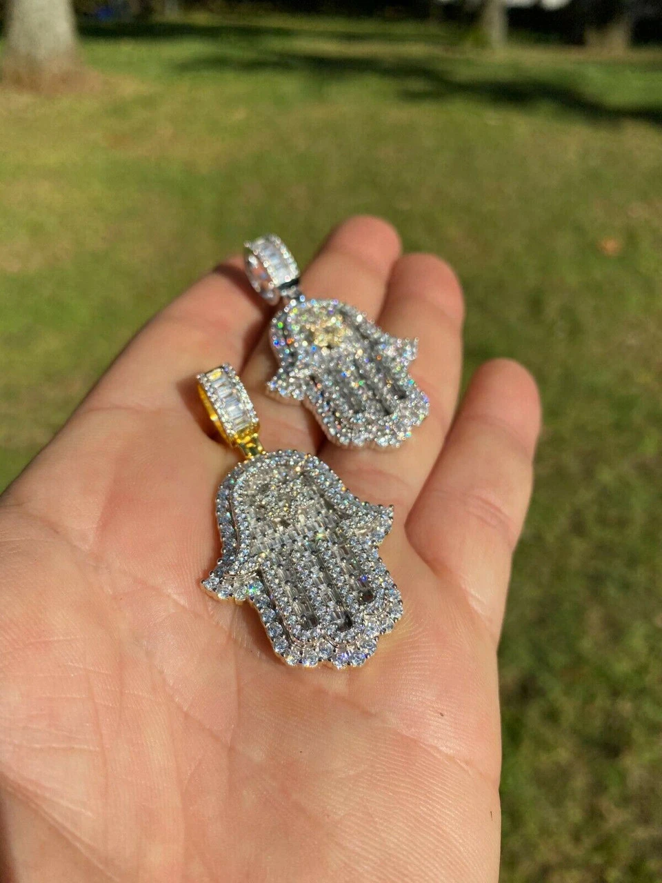 Real 925 Sterling Silver Hip Hop Hamsa Hand Star Of David Pendant Iced Diamond 7 Real 925 Sterling Silver Hip Hop Hamsa Hand Star Of David Pendant Iced Diamond - Image 5