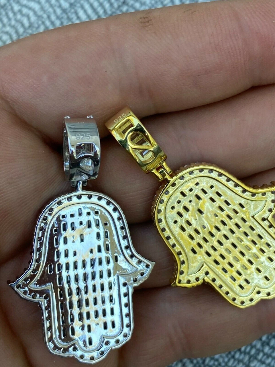 Real 925 Sterling Silver Hip Hop Hamsa Hand Star Of David Pendant Iced Diamond 11 Real 925 Sterling Silver Hip Hop Hamsa Hand Star Of David Pendant Iced Diamond - Image 9