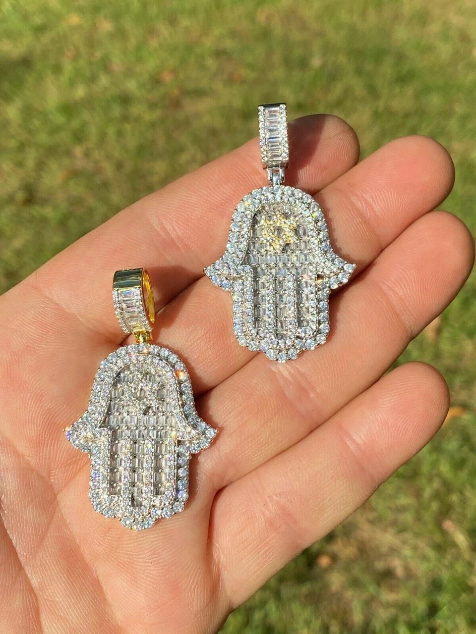 Real 925 Sterling Silver Hip Hop Hamsa Hand Star Of David Pendant Iced Diamond 9 Real 925 Sterling Silver Hip Hop Hamsa Hand Star Of David Pendant Iced Diamond - Image 7