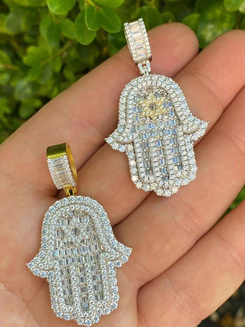 Real 925 Sterling Silver Hip Hop Hamsa Hand Star Of David Pendant Iced Diamond 10 Real 925 Sterling Silver Hip Hop Hamsa Hand Star Of David Pendant Iced Diamond - Image 8
