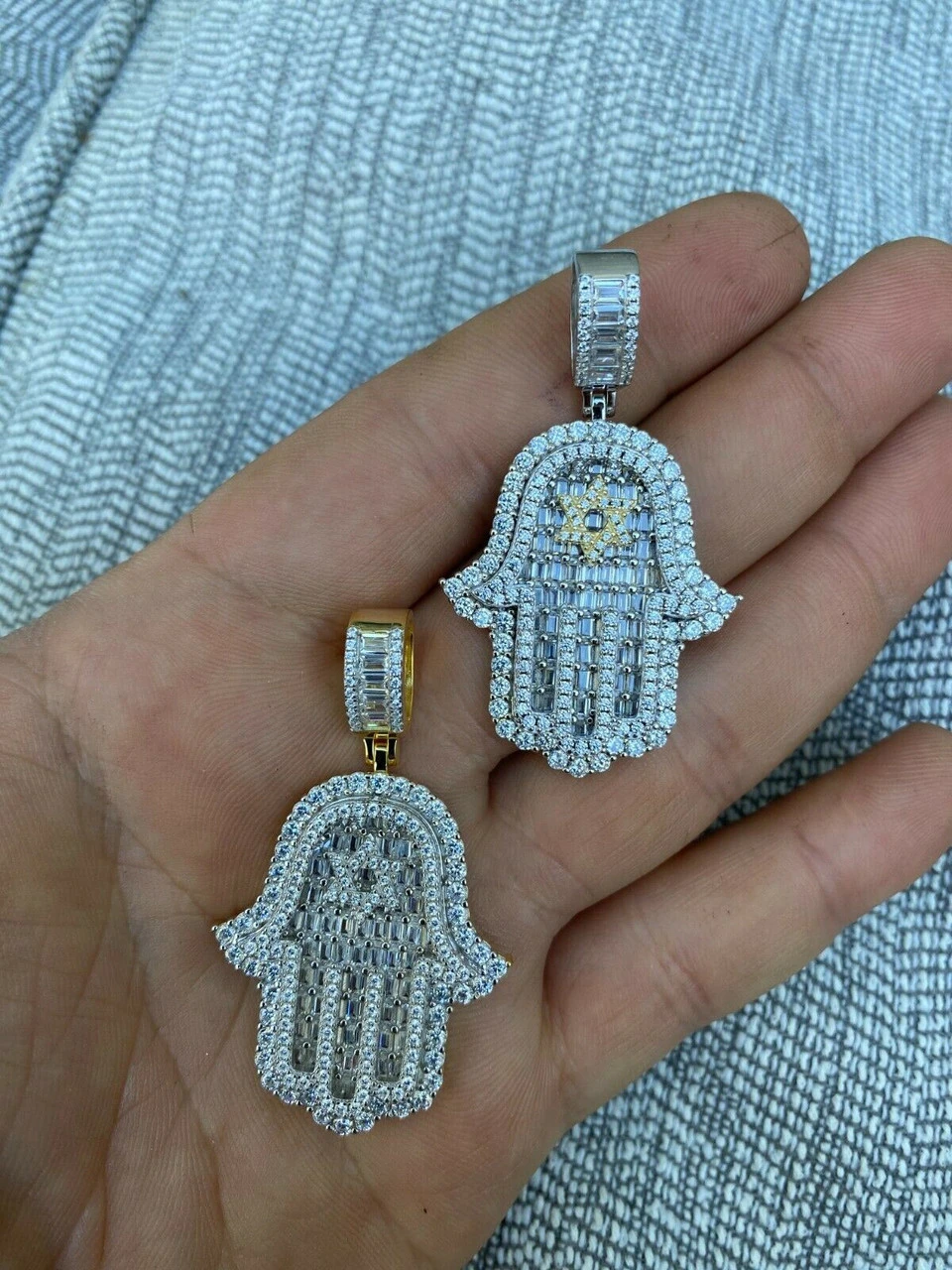Real 925 Sterling Silver Hip Hop Hamsa Hand Star Of David Pendant Iced Diamond 4 Real 925 Sterling Silver Hip Hop Hamsa Hand Star Of David Pendant Iced Diamond - Image 2