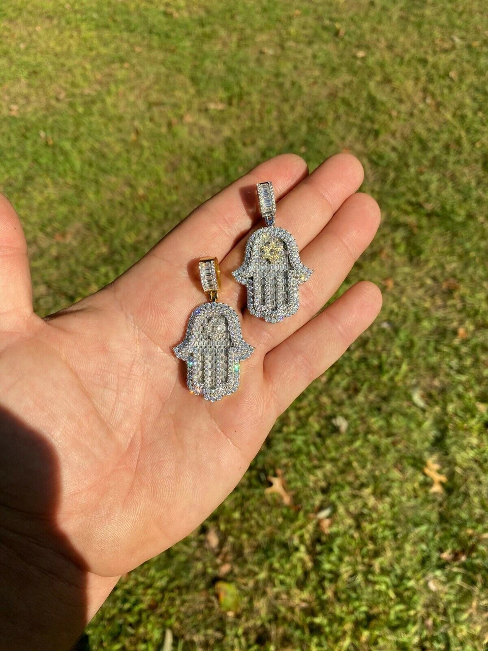 Real 925 Sterling Silver Hip Hop Hamsa Hand Star Of David Pendant Iced Diamond 6 Real 925 Sterling Silver Hip Hop Hamsa Hand Star Of David Pendant Iced Diamond - Image 4