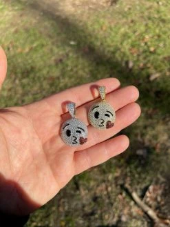 Real 925 Sterling Silver Hip Hop Kiss Face Emoji Pendant Necklace Iced Gold -Harlem Bling Shop hip hop real 925 sterling silver hip hop kiss face emoji pendant necklace iced gold 24276.1665669421