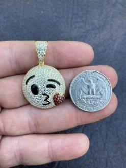 Real 925 Sterling Silver Hip Hop Kiss Face Emoji Pendant Necklace Iced Gold -Harlem Bling Shop hip hop real 925 sterling silver hip hop kiss face emoji pendant necklace iced gold 25022.1664375898