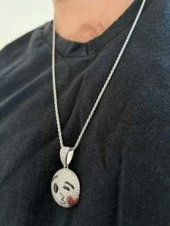 Real 925 Sterling Silver Hip Hop Kiss Face Emoji Pendant Necklace Iced Gold -Harlem Bling Shop hip hop real 925 sterling silver hip hop kiss face emoji pendant necklace iced gold 85750.1664372046