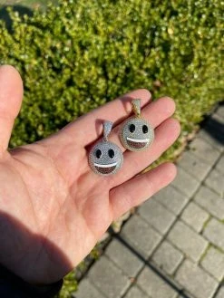 Real 925 Sterling Silver Hip Hop Smiley Face Emoji Pendant Necklace Iced Gold -Harlem Bling Shop hip hop real 925 sterling silver hip hop smiley face emoji pendant necklace iced gold 71239.1664399148