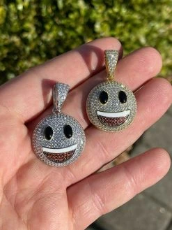 Real 925 Sterling Silver Hip Hop Smiley Face Emoji Pendant Necklace Iced Gold -Harlem Bling Shop hip hop real 925 sterling silver hip hop smiley face emoji pendant necklace iced gold 83610.1664375736
