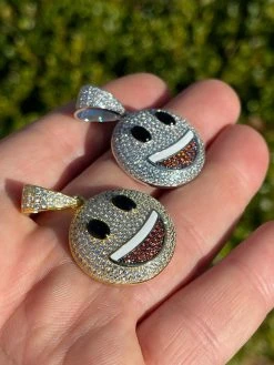 Real 925 Sterling Silver Hip Hop Smiley Face Emoji Pendant Necklace Iced Gold -Harlem Bling Shop hip hop real 925 sterling silver hip hop smiley face emoji pendant necklace iced gold 85099.1664375838