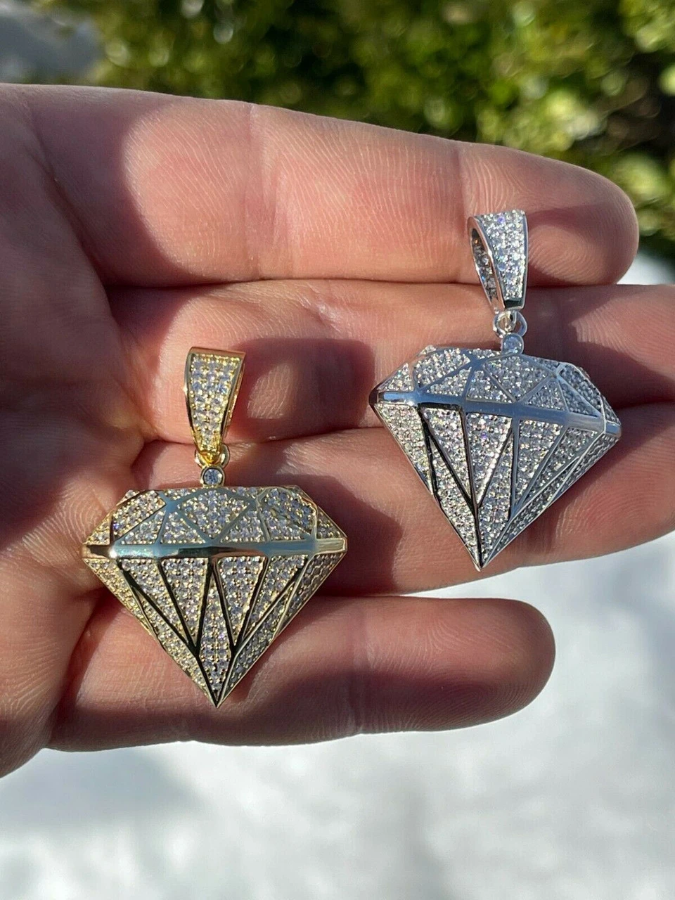 Real 925 Sterling Silver Iced Diamond Shape BLING Pendant Mens Ladies Hip Hop 6 Real 925 Sterling Silver Iced Diamond Shape BLING Pendant Mens Ladies Hip Hop - Image 4