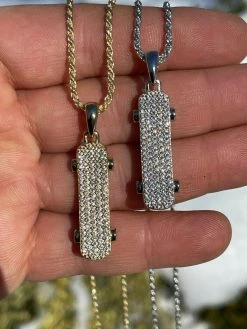 Real 925 Sterling Silver Iced Diamond Skateboard Pendant Hip Hop Gold Necklace 21 Real 925 Sterling Silver Iced Diamond Skateboard Pendant Hip Hop Gold Necklace -Harlem Bling Shop hip hop real 925 sterling silver iced diamond skateboard pendant hip hop gold necklace 38190.1664391280