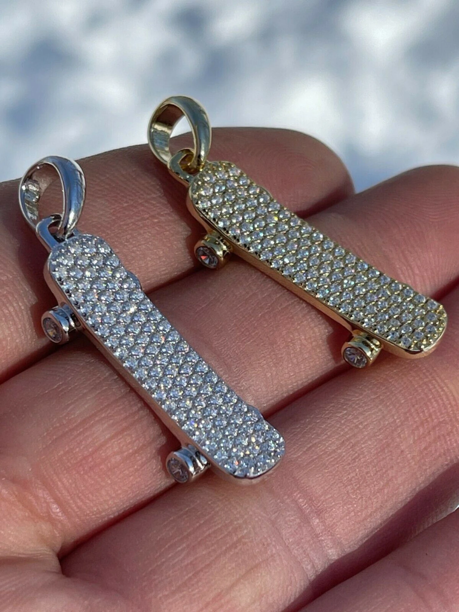 Real 925 Sterling Silver Iced Diamond Skateboard Pendant Hip Hop Gold Necklace 3 Real 925 Sterling Silver Iced Diamond Skateboard Pendant Hip Hop Gold Necklace