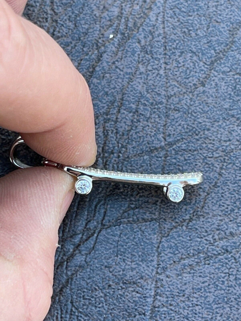 Real 925 Sterling Silver Iced Diamond Skateboard Pendant Hip Hop Gold Necklace 9 Real 925 Sterling Silver Iced Diamond Skateboard Pendant Hip Hop Gold Necklace - Image 7