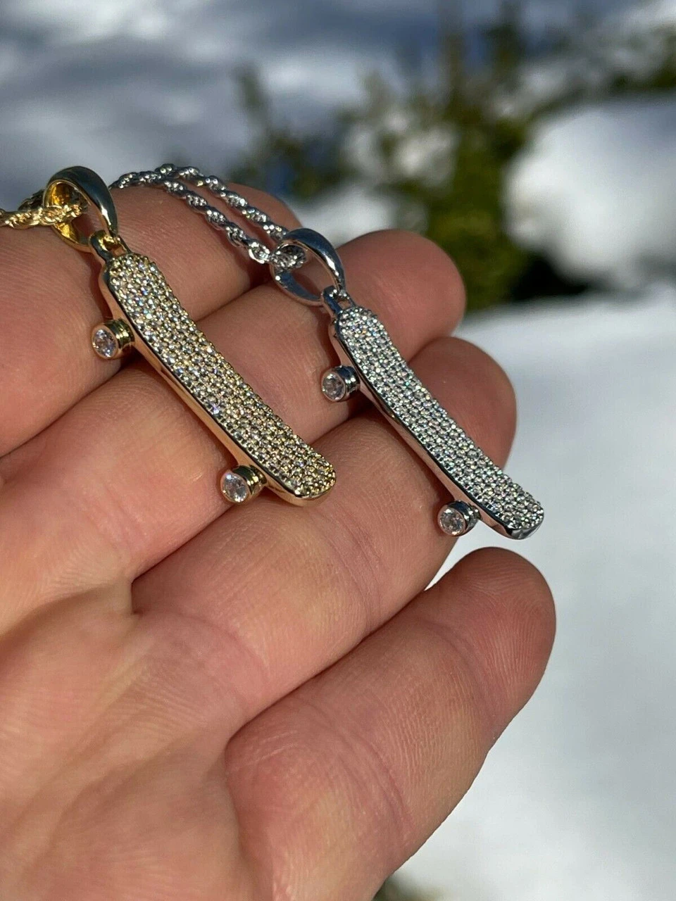 Real 925 Sterling Silver Iced Diamond Skateboard Pendant Hip Hop Gold Necklace 11 Real 925 Sterling Silver Iced Diamond Skateboard Pendant Hip Hop Gold Necklace - Image 9