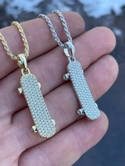 Real 925 Sterling Silver Iced Diamond Skateboard Pendant Hip Hop Gold Necklace 17 Real 925 Sterling Silver Iced Diamond Skateboard Pendant Hip Hop Gold Necklace -Harlem Bling Shop hip hop real 925 sterling silver iced diamond skateboard pendant hip hop gold necklace 76907.1664375653