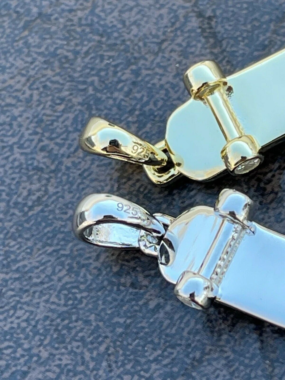 Real 925 Sterling Silver Iced Diamond Skateboard Pendant Hip Hop Gold Necklace 13 Real 925 Sterling Silver Iced Diamond Skateboard Pendant Hip Hop Gold Necklace - Image 11