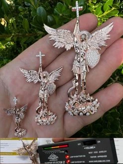 Real Iced MOISSANITE Saint Michael & Dragon Pendant 14k Rose Gold 925 Silver