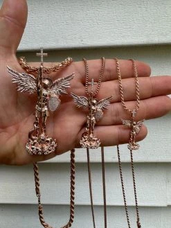 Real Iced MOISSANITE Saint Michael & Dragon Pendant 14k Rose Gold 925 Silver 40 Real Iced MOISSANITE Saint Michael & Dragon Pendant 14k Rose Gold 925 Silver -Harlem Bling Shop hip hop real iced moissanite saint michael and dragon pendant 14k rose gold 925 silver 22986.1694828085