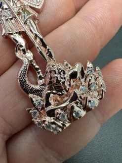 Real Iced MOISSANITE Saint Michael & Dragon Pendant 14k Rose Gold 925 Silver 32 Real Iced MOISSANITE Saint Michael & Dragon Pendant 14k Rose Gold 925 Silver -Harlem Bling Shop hip hop real iced moissanite saint michael and dragon pendant 14k rose gold 925 silver 27966.1694828158