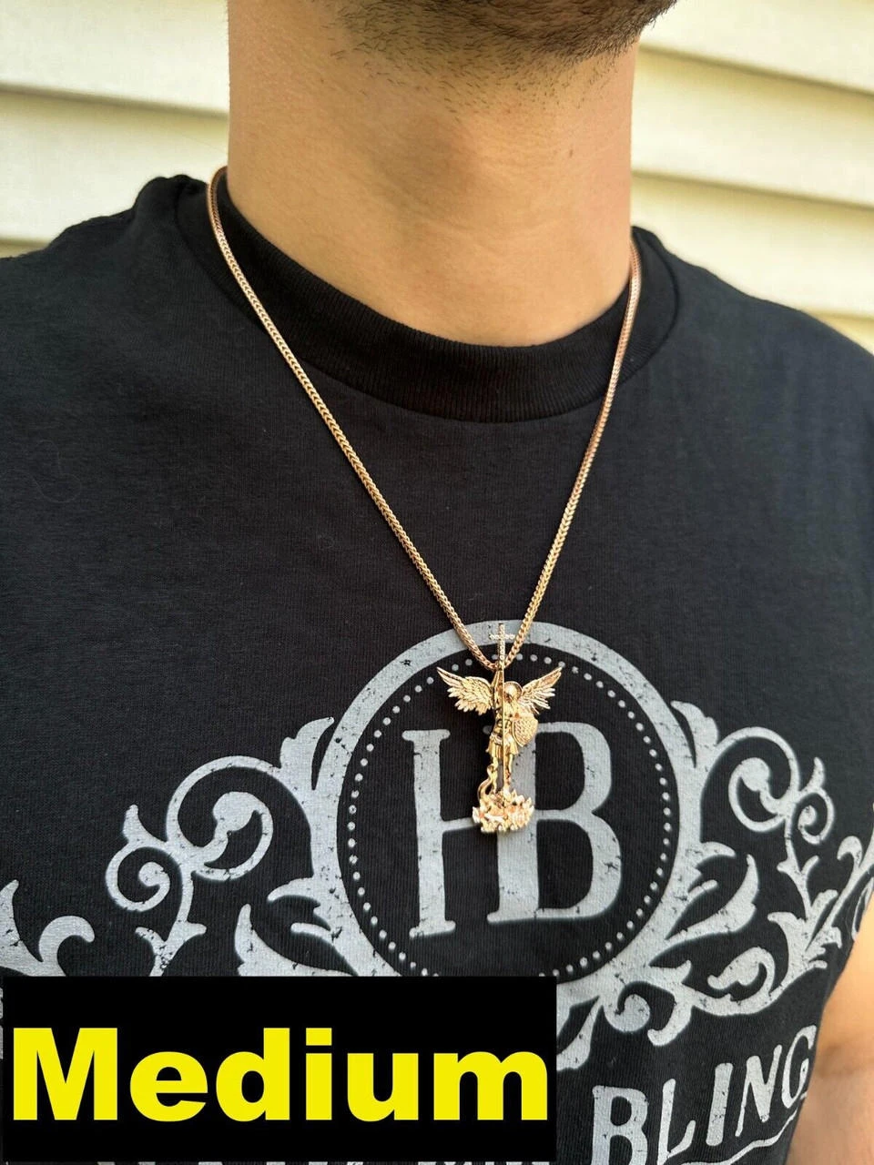 Real Iced MOISSANITE Saint Michael & Dragon Pendant 14k Rose Gold 925 Silver 5 Real Iced MOISSANITE Saint Michael & Dragon Pendant 14k Rose Gold 925 Silver - Image 3