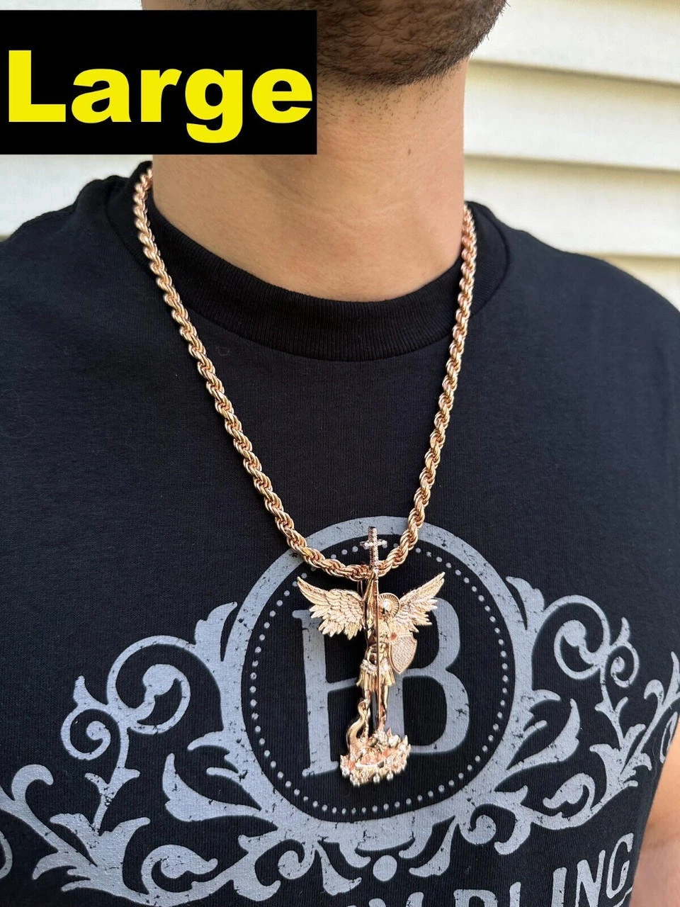 Real Iced MOISSANITE Saint Michael & Dragon Pendant 14k Rose Gold 925 Silver 16 Real Iced MOISSANITE Saint Michael & Dragon Pendant 14k Rose Gold 925 Silver - Image 14