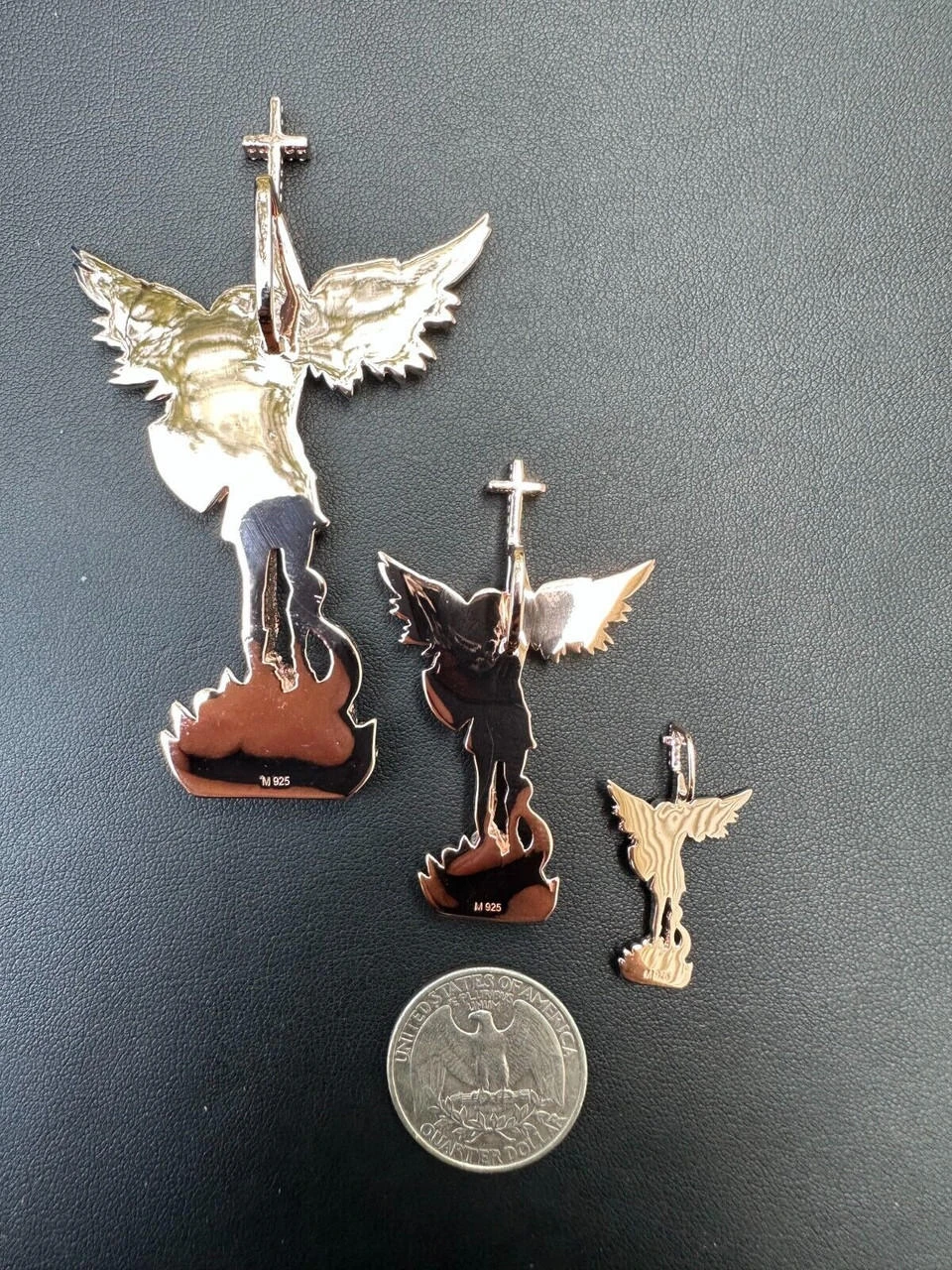 Real Iced MOISSANITE Saint Michael & Dragon Pendant 14k Rose Gold 925 Silver 12 Real Iced MOISSANITE Saint Michael & Dragon Pendant 14k Rose Gold 925 Silver - Image 10