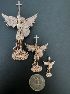 Real Iced MOISSANITE Saint Michael & Dragon Pendant 14k Rose Gold 925 Silver 30 Real Iced MOISSANITE Saint Michael & Dragon Pendant 14k Rose Gold 925 Silver -Harlem Bling Shop hip hop real iced moissanite saint michael and dragon pendant 14k rose gold 925 silver 95894.1694828341